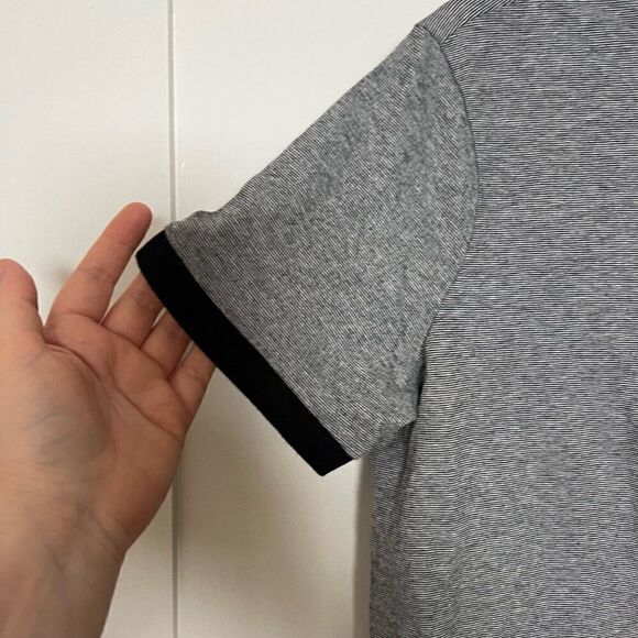 H&M Mens Polo Shirt Size Small Striped Short Sleeves Collared Button Black White - Picture 4 of 10